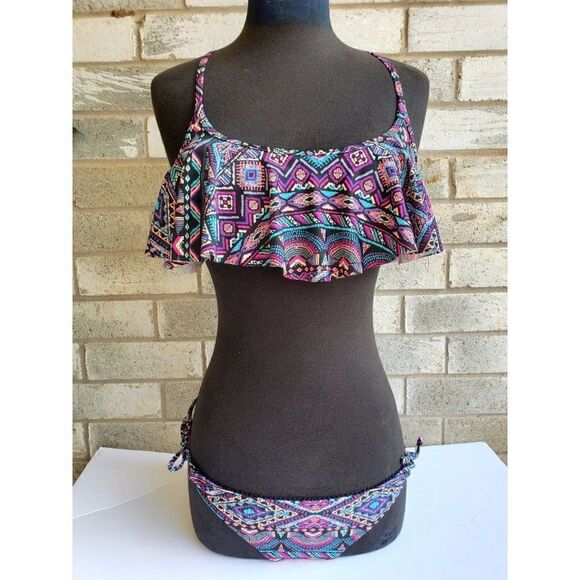 Women's Bikini Set Two Piece Swimwear Flutter Top Criss Cross Bathing Suit NEW - Picture 2 of 9